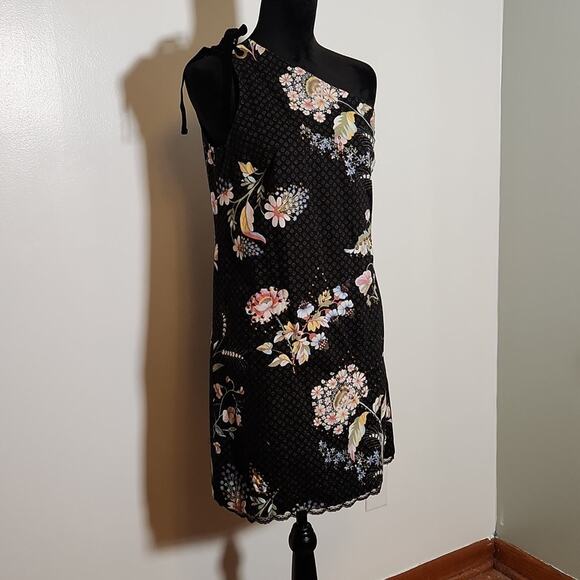 MAEVE Black Floral One Shoulder Shift Dress, Size 6 - Picture 5 of 14